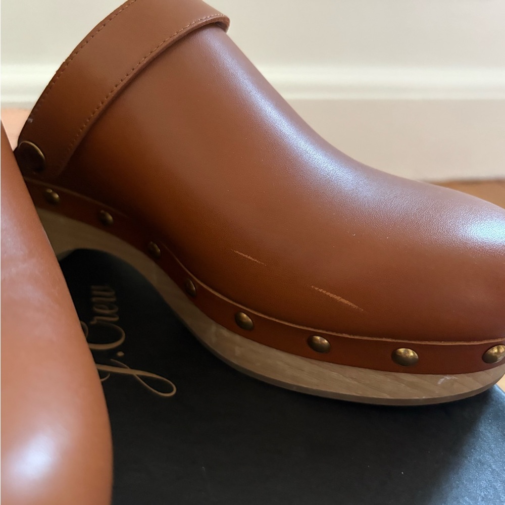 J. Crew Cognac Leather Studded Clog Mules - Picture 8 of 8